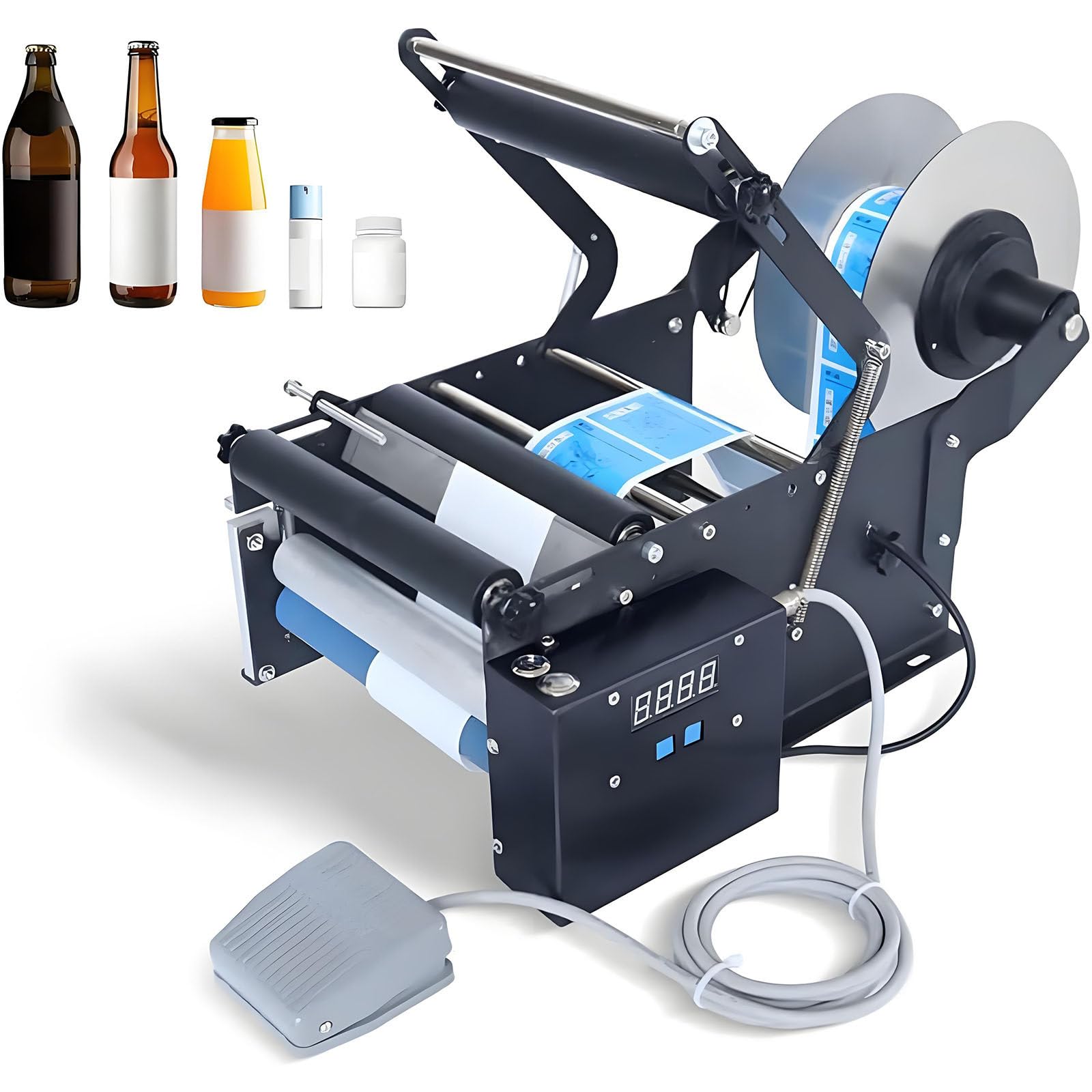 Elektryczna maszyna do etykietowania butelek okrągłych, automatyczny aplikator etykiet 20-40 szt./min, drukarka etykiet samoprzylepnych, maszyna pakująca LabelWidth160mm