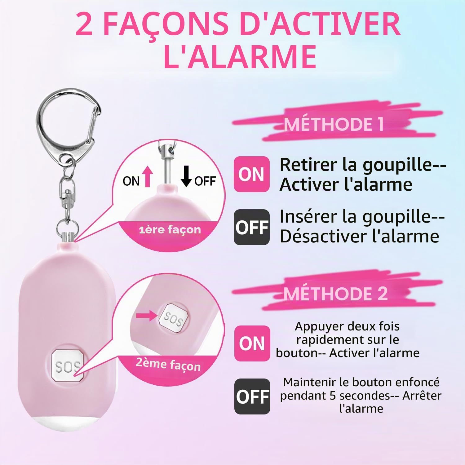 Alarmes Personnelles pour Femmes, 3 Paquets de Porte-clés D'alarme de Sécurité D'autodéfense Rechargeables avec 130 dBs pour Protéger la Sécurité de Votre Famille, de Vos Enfants, des Personnes âgées