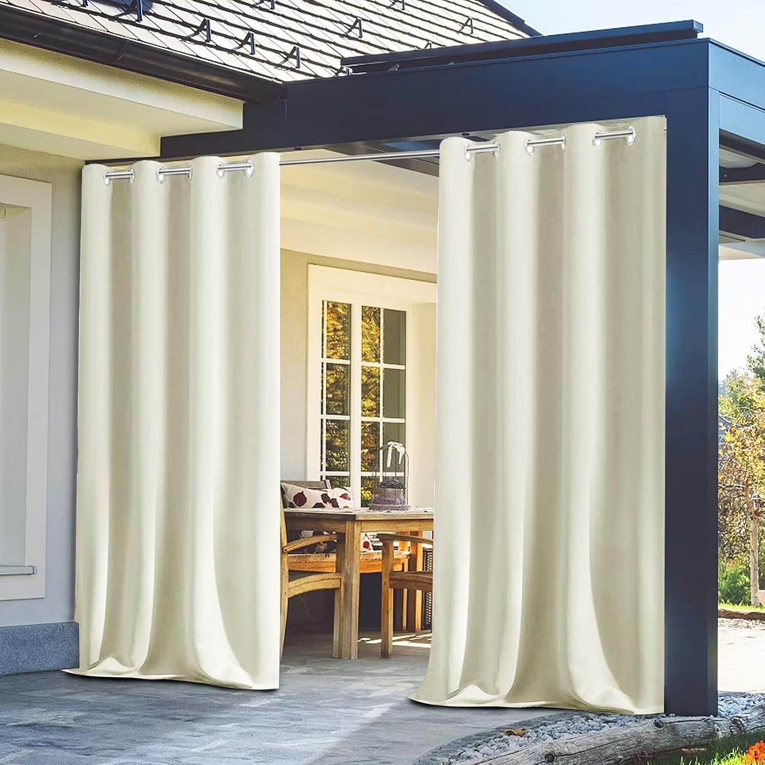 OutdoorVorhänge,Wasserdicht Verdunkelungsvorhang mit Ösen,Outdoorvorhänge mit UV Schutz Wasserabweisend Blickdicht für Pavilion Balkon GartenPatio( Farbe : Beige , Größe : H230 x B210cm-1 Stücke )