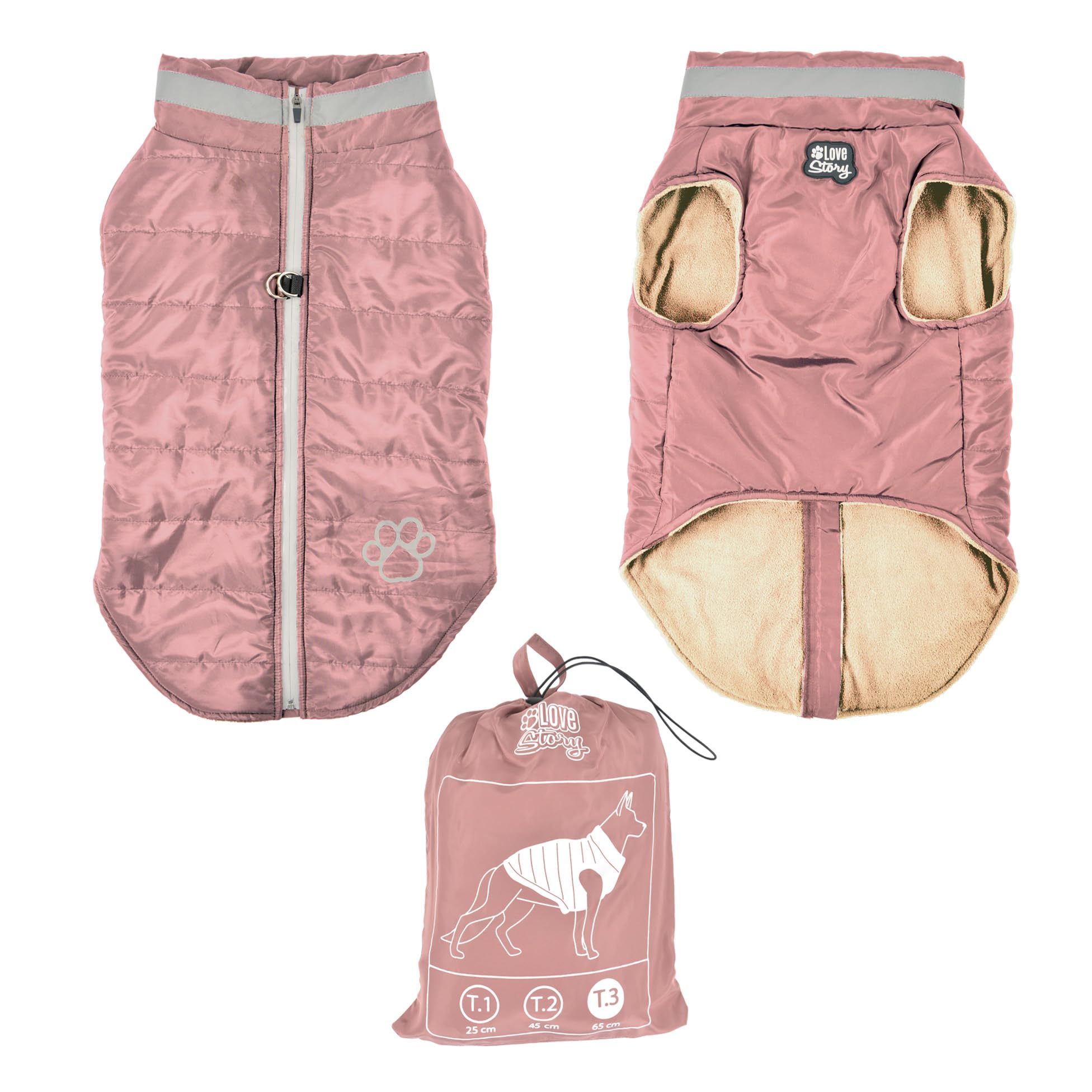 Doudoune doublure polaire rose cendre Love Story taille 3 de 65 cm avec pochette