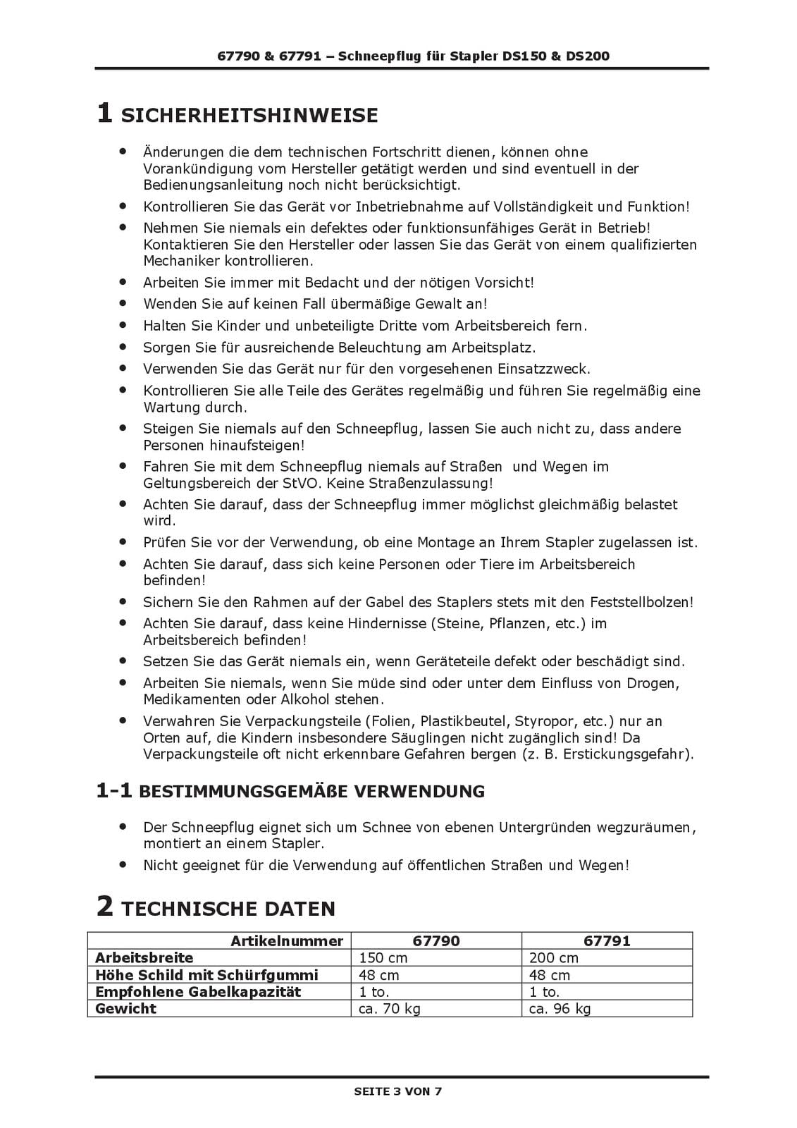 DEMA Schneepflug für Stapler DS200