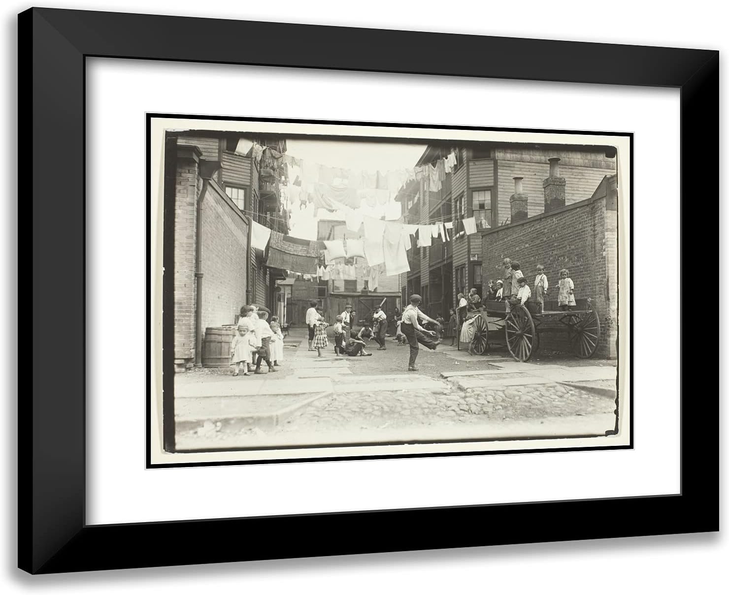 ArtDirect Lewis Wickes Hine 24x20 Black Modern Framed and Double Matted Art Print Titled Playground in a Mill Village (Playground in a Tenement Alley), Boston