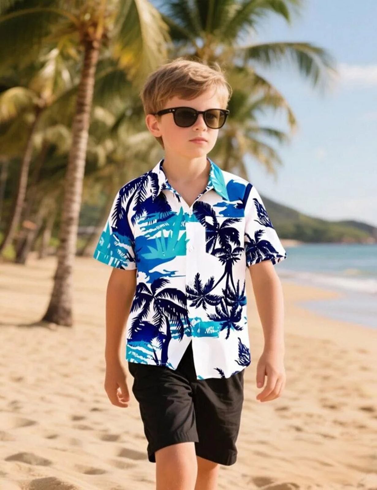 Camicia Hawaiana per Bambini, Camicia Manica Corta, XSmall-Large, 5-12 Anni