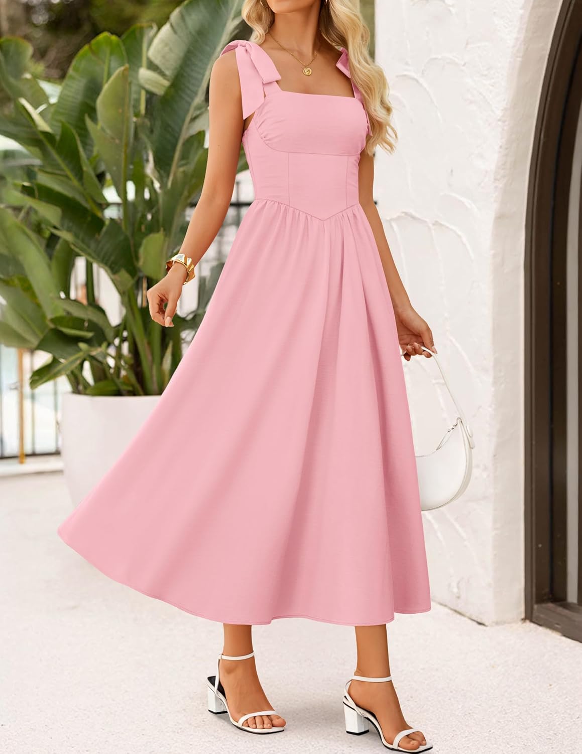 ZESICA Women's Summer Spaghetti Strap Maxi Dress 2026 Tie Shoulder Square Neck Flowy Wedding Guest Party Beach Long Dresses - Image 3