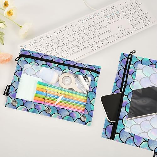 Vista 118 de ALAZA Estuche para lápices para carpeta de 3 anillas, carpetas con estampado de vacas, bolsas para lápices con ventana transparente con cremallera