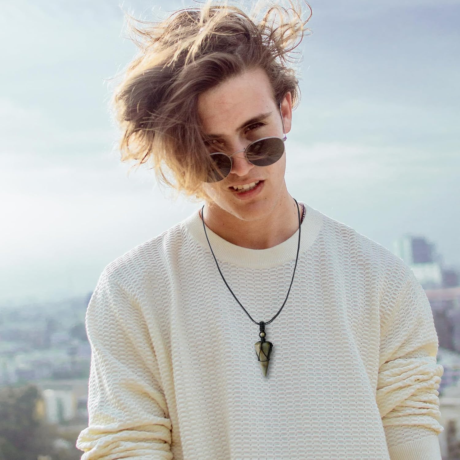 XIANNVXI Healing Crystal Stone Pointed Necklace Adjustable Black Rope Natural Gemstone Pendant Necklaces Jewelry for Men Women - Image 2