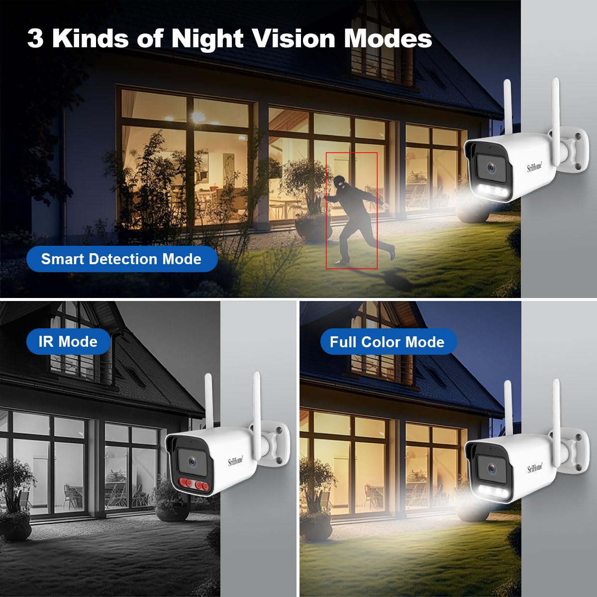 SP017-S Italiaanse IP-camera, draadloos, ONVIF, microSD, alarm tot 128 GB, geen DDNS SRIHOME