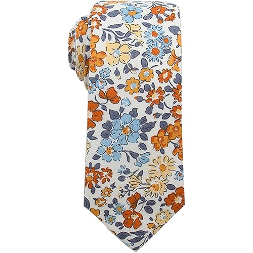 Mantieqingway Men's Cotton Printed Floral Neck Tie Skinny Tie