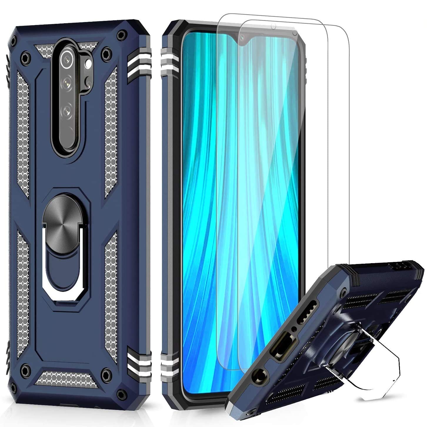 LeYi Case for Xiaomi Redmi Note Pro with Tempered Glass Screen [2 Pack],  360° Rotation Magnet Ring Stand Double Defense Bumper Protection Case TPU