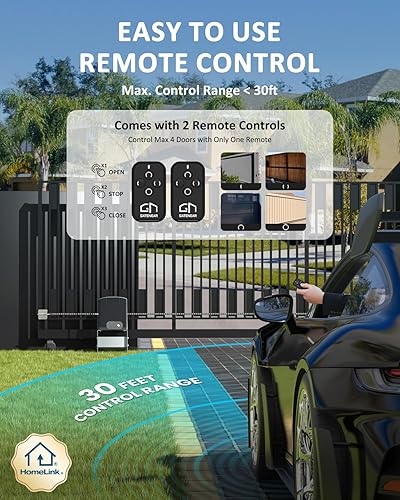 Miniatura 6 de Compatible con HomeLink Abridor automático de puertas correderas de hasta 40 pies con 2 controles remotos, kit completo de motor de puerta