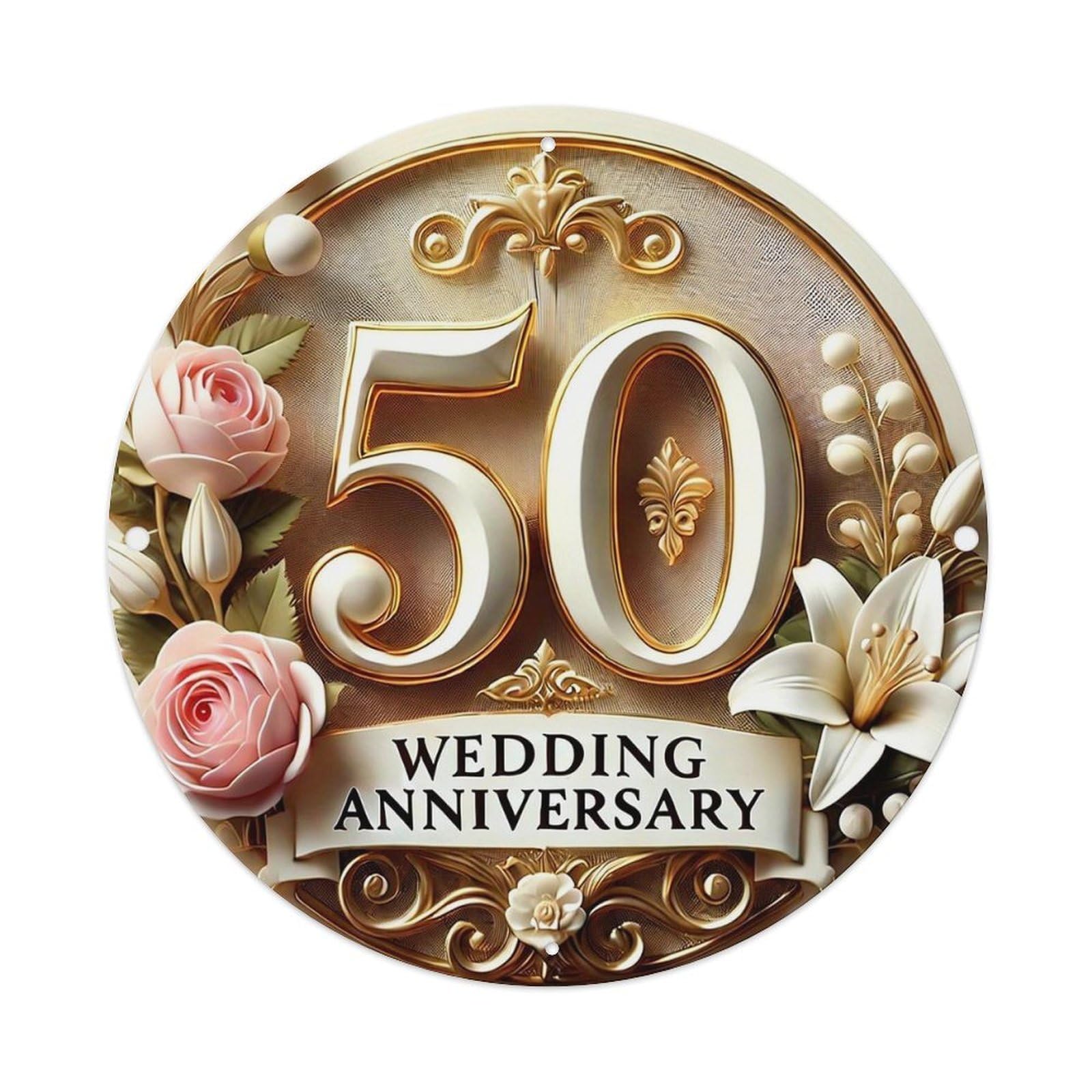 Jdyansheng Vintage Fifty Wedding Anniversary Floral Design Tin Sign Metal Poster Metal Signs For Home Man Cave Bar Cafe Kitchen Laundry Room Wall Decorations 8X8 Inches