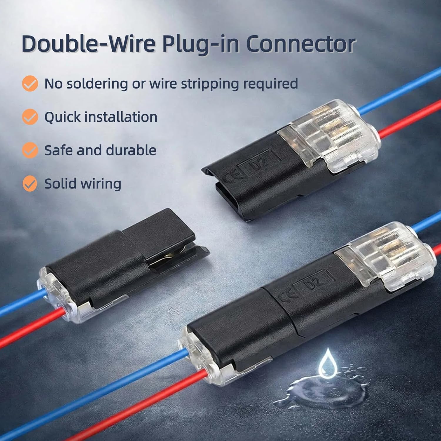 50Pcs Double-Wire Plug-in Connector with Locking Buckle, Quick Clip Wire Connector & Easy Installation, Upgraded Durable PC/PA66 Nylon Shell, for LED Strips, Automotive, Audio & Household Repairs