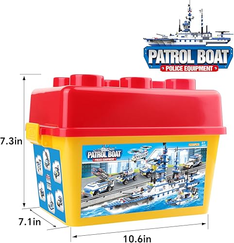 Miniatura 6 de Juego de juguetes de construcción de autos de policía de la ciudad, 6 en 1, acorazado militar, juguetes de construcción con helicóptero con cajas de