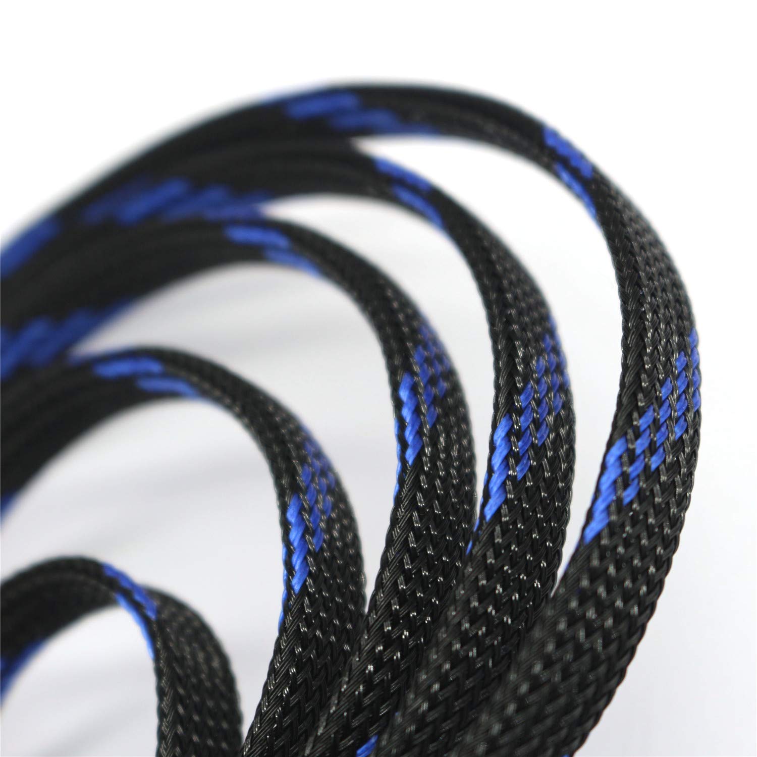 30ft PET Expandable Sleeving Wire Cable Sleeve (1/3", Steel Blue&Black)