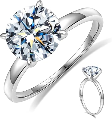 Round Shape Moissanite Engagement Rings for Women,1/1.5/2/3CT D Color VVS1 Clarity Moissanite Rings,925 Sterling Silver Engagement Ring with 18K Yellow/White Gold Plated