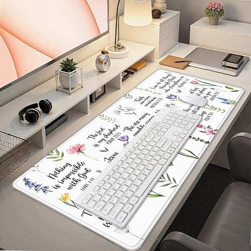 Miniatura 7 de Alfombrilla de mouse grande cristiana inspiradora floral de 31.5 x 15.7 pulgadas, versículo religioso de la Biblia, alfombrilla de escritorio grande