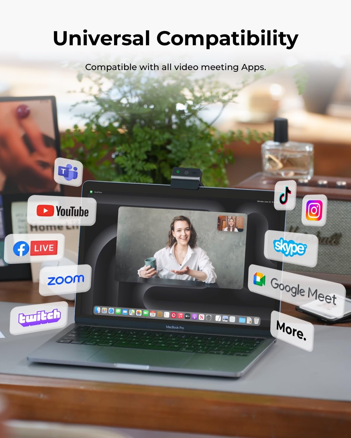 OBSBOT Meet Flip 4K Webcam Pieghevole con Sensore 1/2" e AI Inquadratura | PDAF Autofocus, Doppio Mic, Controllo Gestuale, Note AI, HDR, Beauty Mode, Webcam per Mac/PC/Zoom/Teams, ecc.
