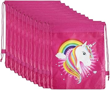 KRH STORE Unicorn Cartoon Printed pithu Dori Bag for Kids Favor / Haversack Bag - Birthday Party Return Gift (Mix Design (12pcs)