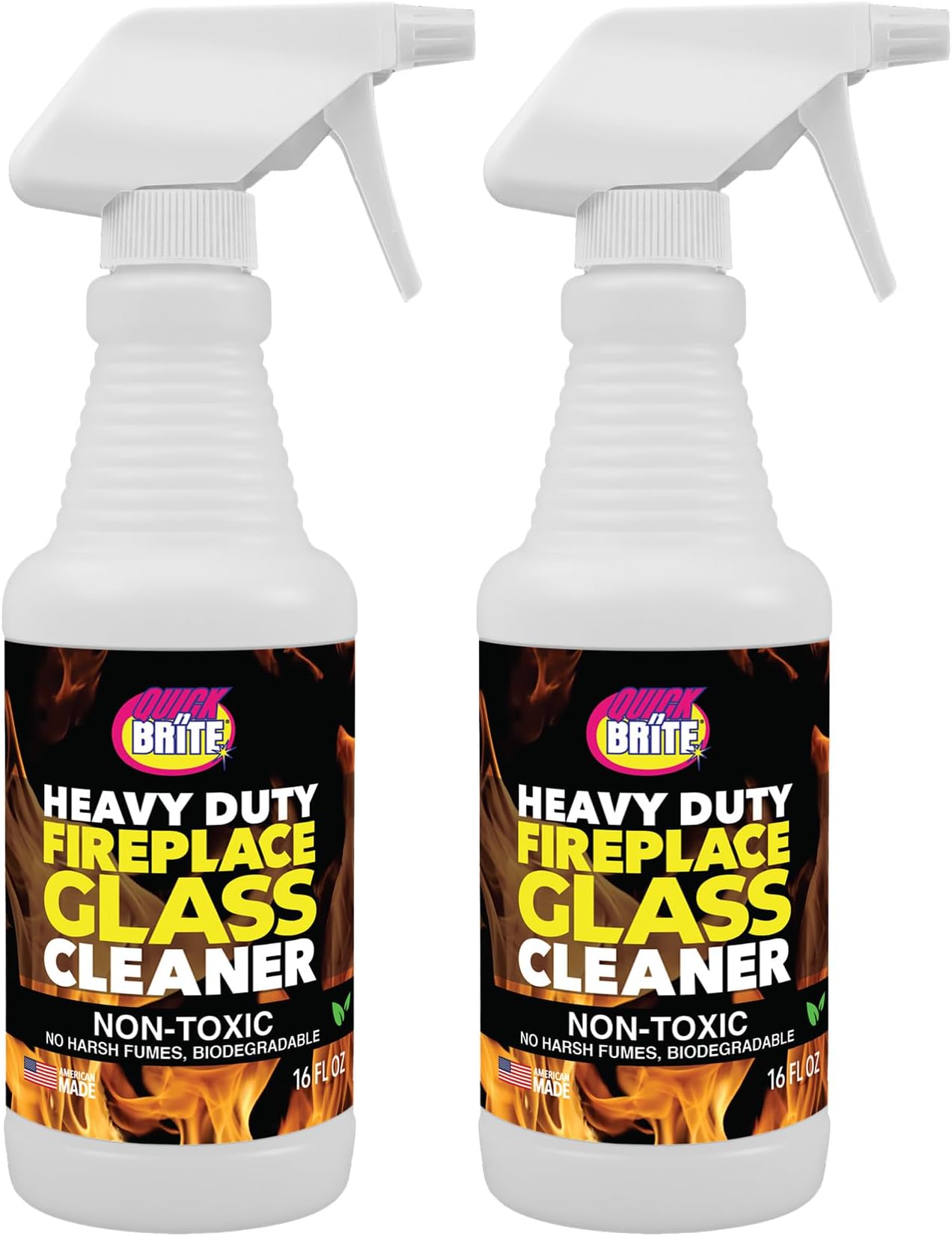 Quick 'n Brite Fireplace Glass Cleaner 16oz, Nonabrasive Cleaning Spray for Oven, Cooktops, Ceramic-Glass, Microwave Glass (Pack of 2)