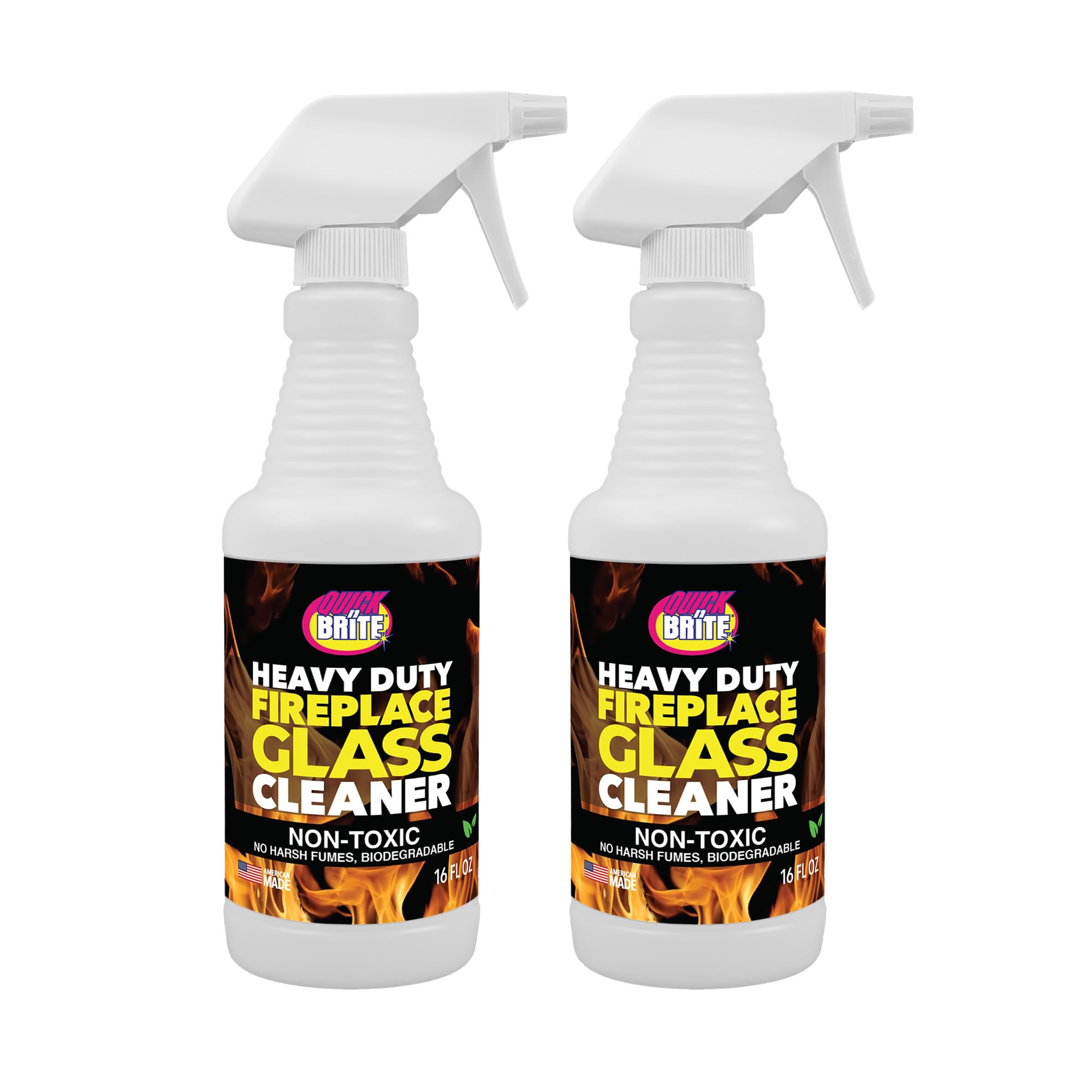 Quick 'n Brite Fireplace Glass Cleaner 16oz, Nonabrasive Cleaning Spray for Oven, Cooktops, Ceramic-Glass, Microwave Glass (Pack of 2)