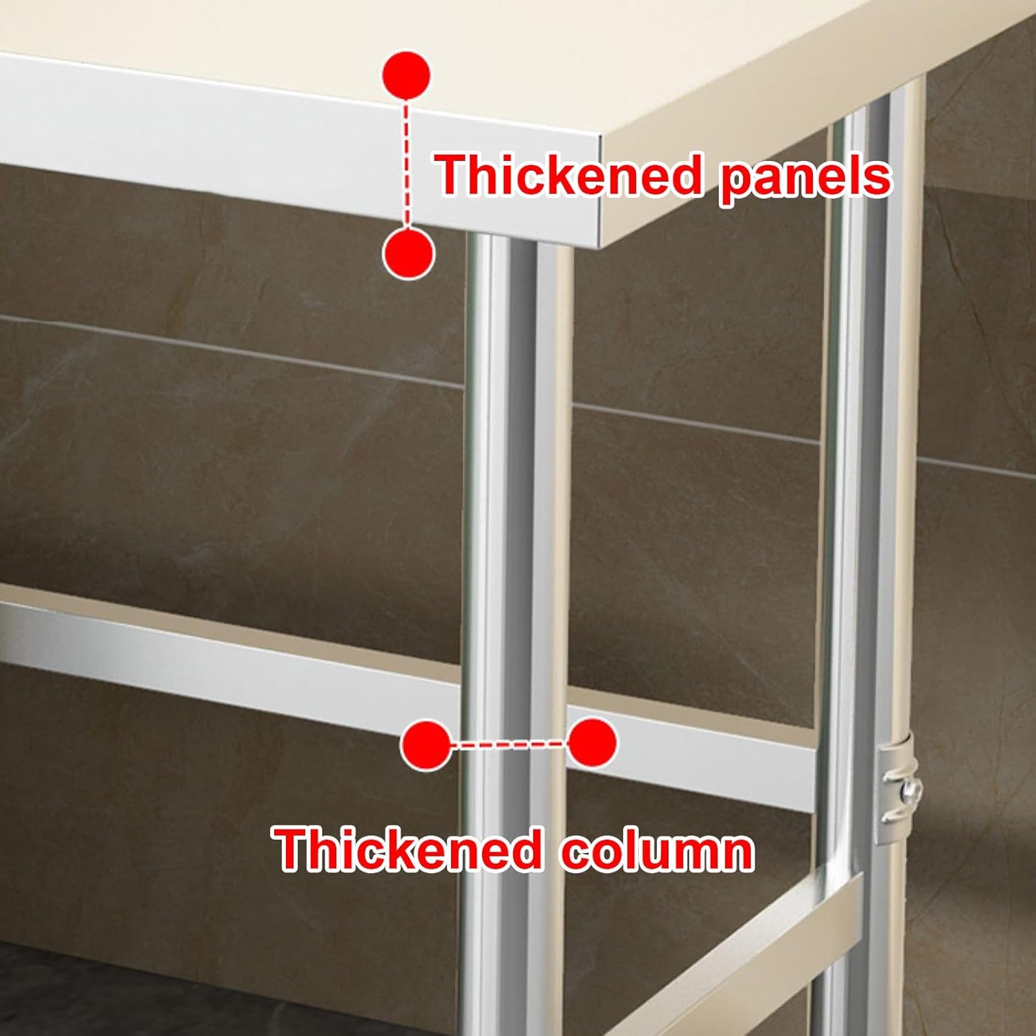 Single-tier Stainless Steel Workbench Kitchen Tabletops Open Shelves Commercial Prep Tables Multifunctional Metal Tables Solid Construction with Adjustable Feet