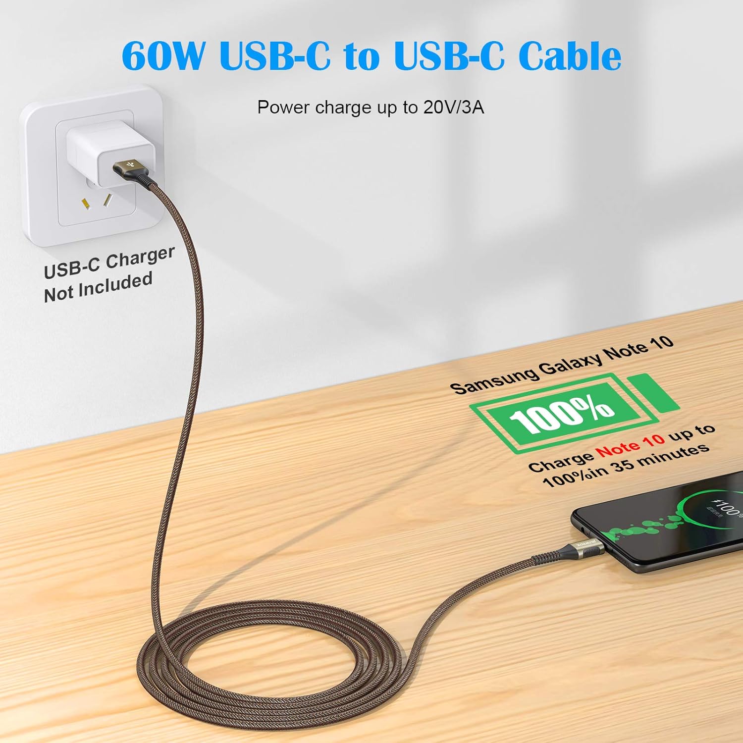 Limited Discount 60W USB C to USB C Cable, JIUWFOX 2 Pack [6ft + 6ft] Type C Charging Cable, Suitable for Samsung Galaxy S21 / S21 + / S20 + Ultra, Note 20/10 Ultra