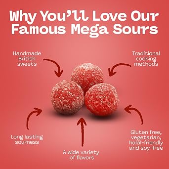 Barnetts - Mega Sour Candy Cherry 200g - Trendy Sweet Bags - Traditionally Handmade Sweets - Sour Coating Lasts 20 Seconds - Candies for Party Bag, Gift Hamper, or Hamper Box