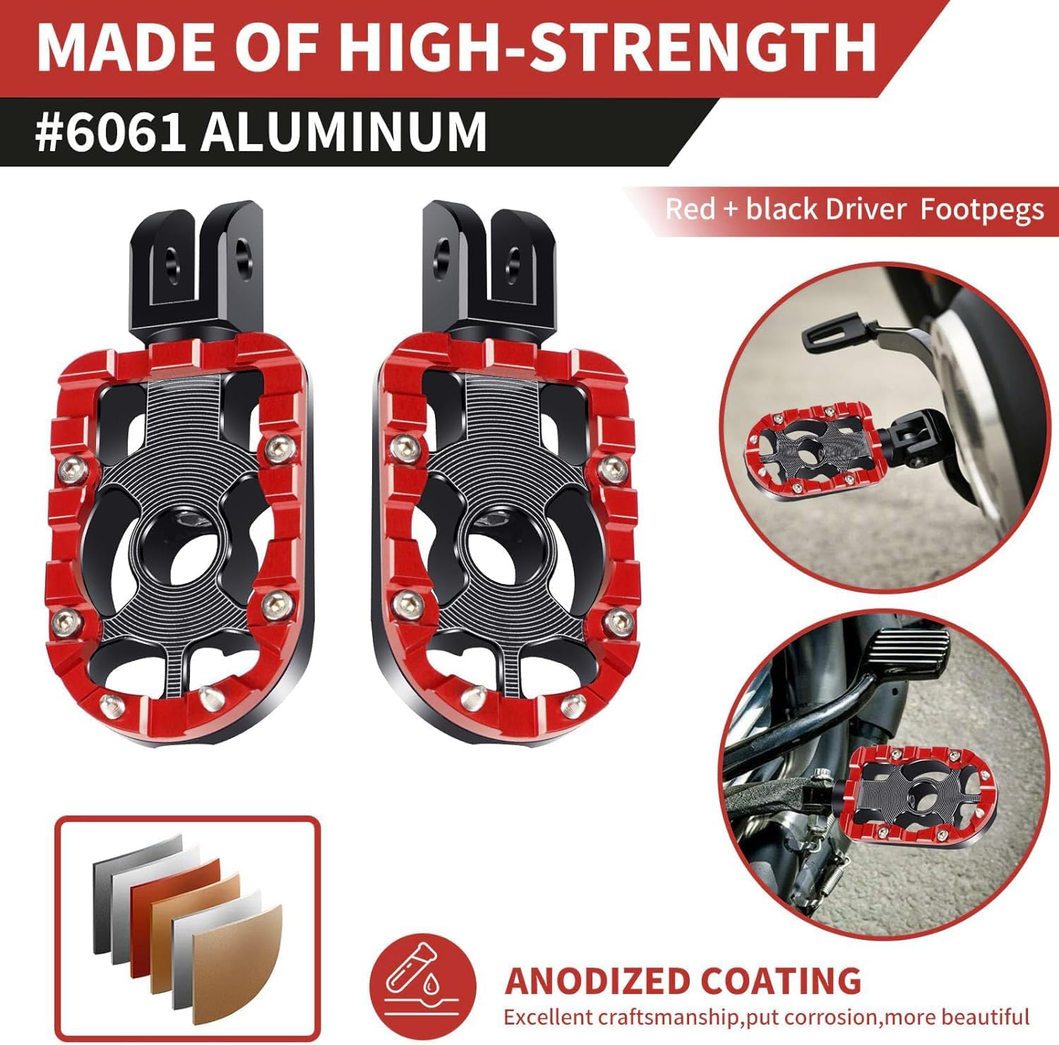 Red Front Driver Rider Floorboards Foot Pegs for Harley Softail Street Bob FXBB, FXBBS, Low Rider FXLR, FXLRS, Sport Glide FLSB, Breakout FXBR, FXBRS, FXST 2018-2025 Models