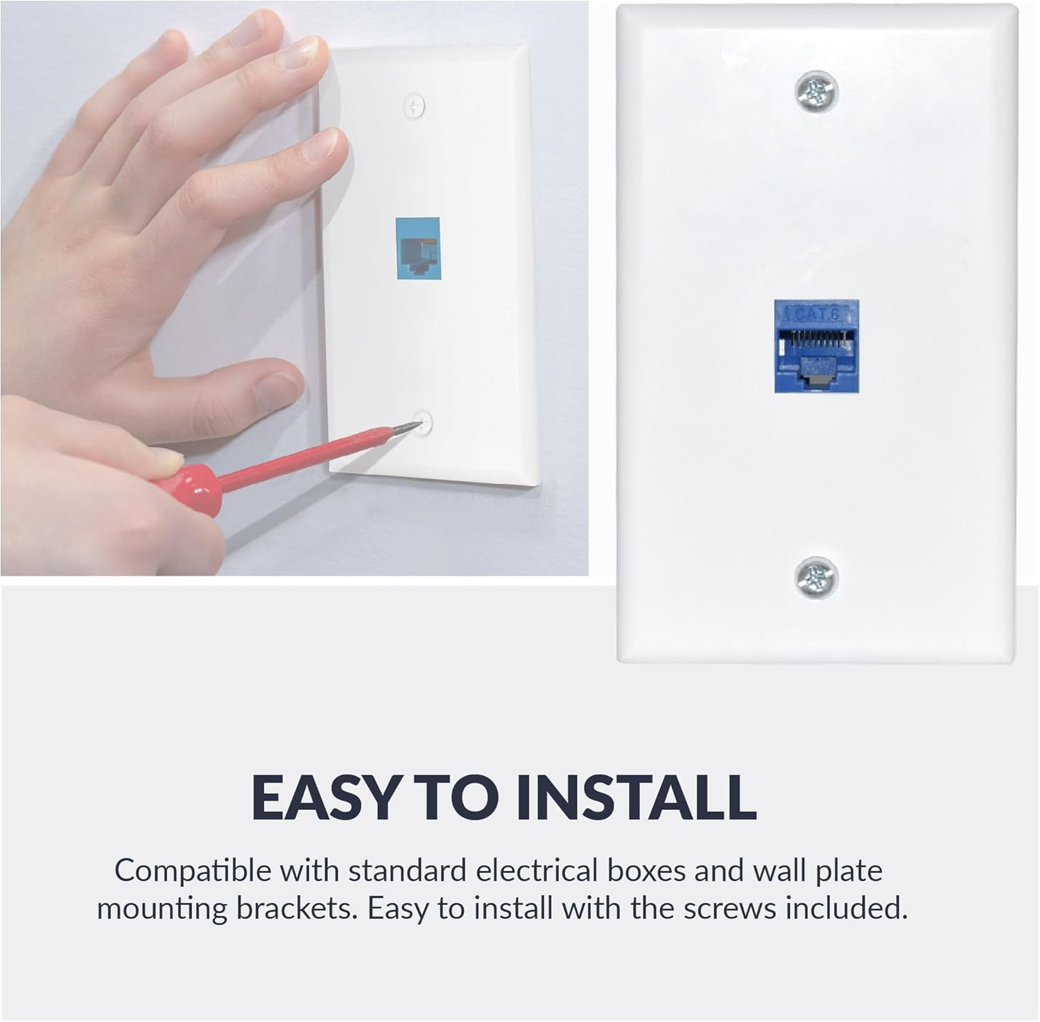 Newhouse Hardware 1-Port CAT6 Wall Plate with RJ45 Keystone Jack Insert White CAT6CWP-WH-01, Ethernet Outlet Cover Wall Plate Connects 2 Male CAT5 or CAT6 Cables, Home Improvement Electrical Equipment