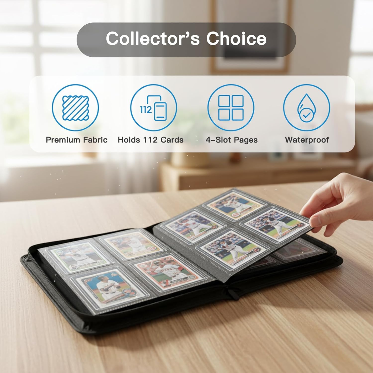 Toploader Binder,4 Pocket with 128 Card Slots for 3" x 4" Rigid Cards,PU Card Album for Trading Cards & Sports Cards(Black)