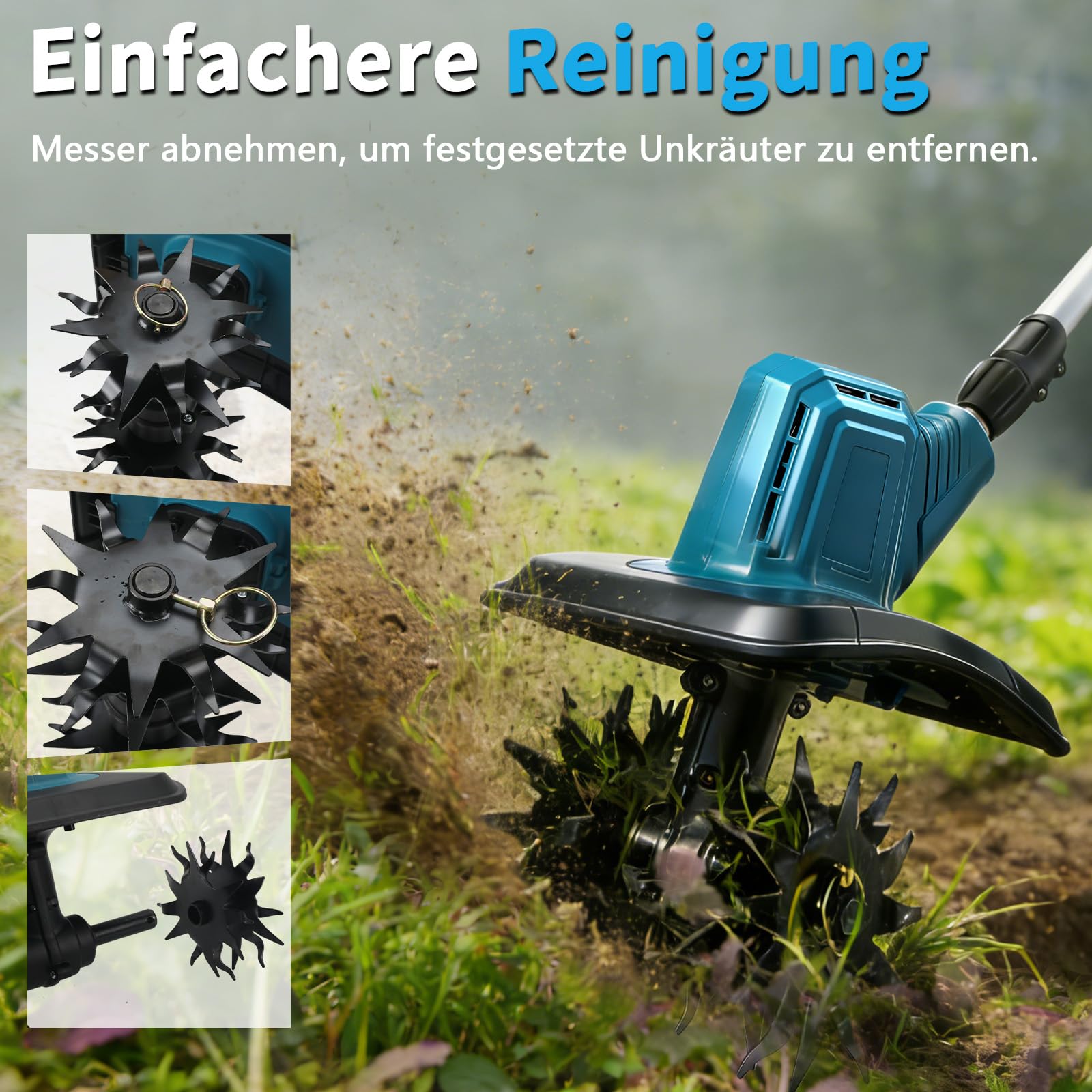 Akku-Bodenhacke für Makita 18V Batterie,360 U/min Motor, 20cm Arbeitsbreite & 16cm Arbeitstiefe für Beet, Arbeitstiefe für Beet, Acker & Landwirtschaft(Ohne Akku)