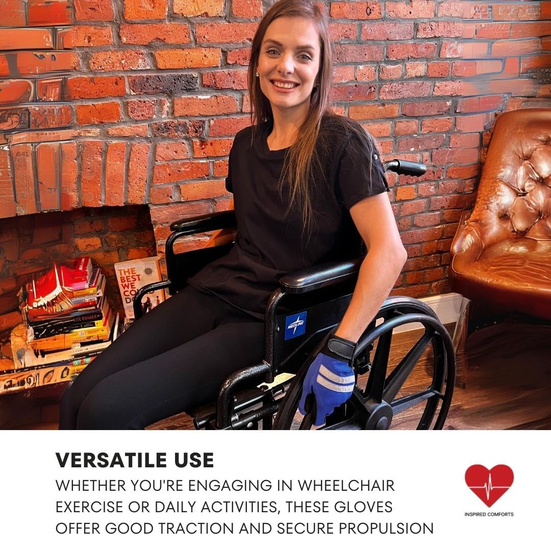 Inspired Comforts Guantes para silla de ruedas sin dedos con agarre antideslizante, transpirables y reflectantes
