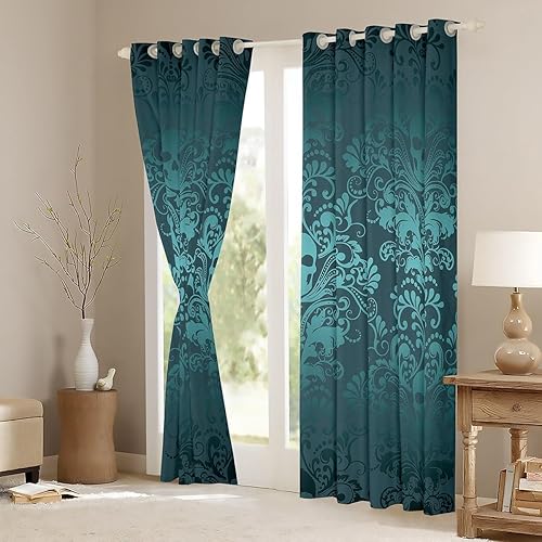 Miniatura 3 de Cortinas y cortinas de damasco turquesa para adultos, cortinas opacas barrocas victorianas antiguas, 2 paneles de 38 pulgadas de ancho x 54 pulgadas