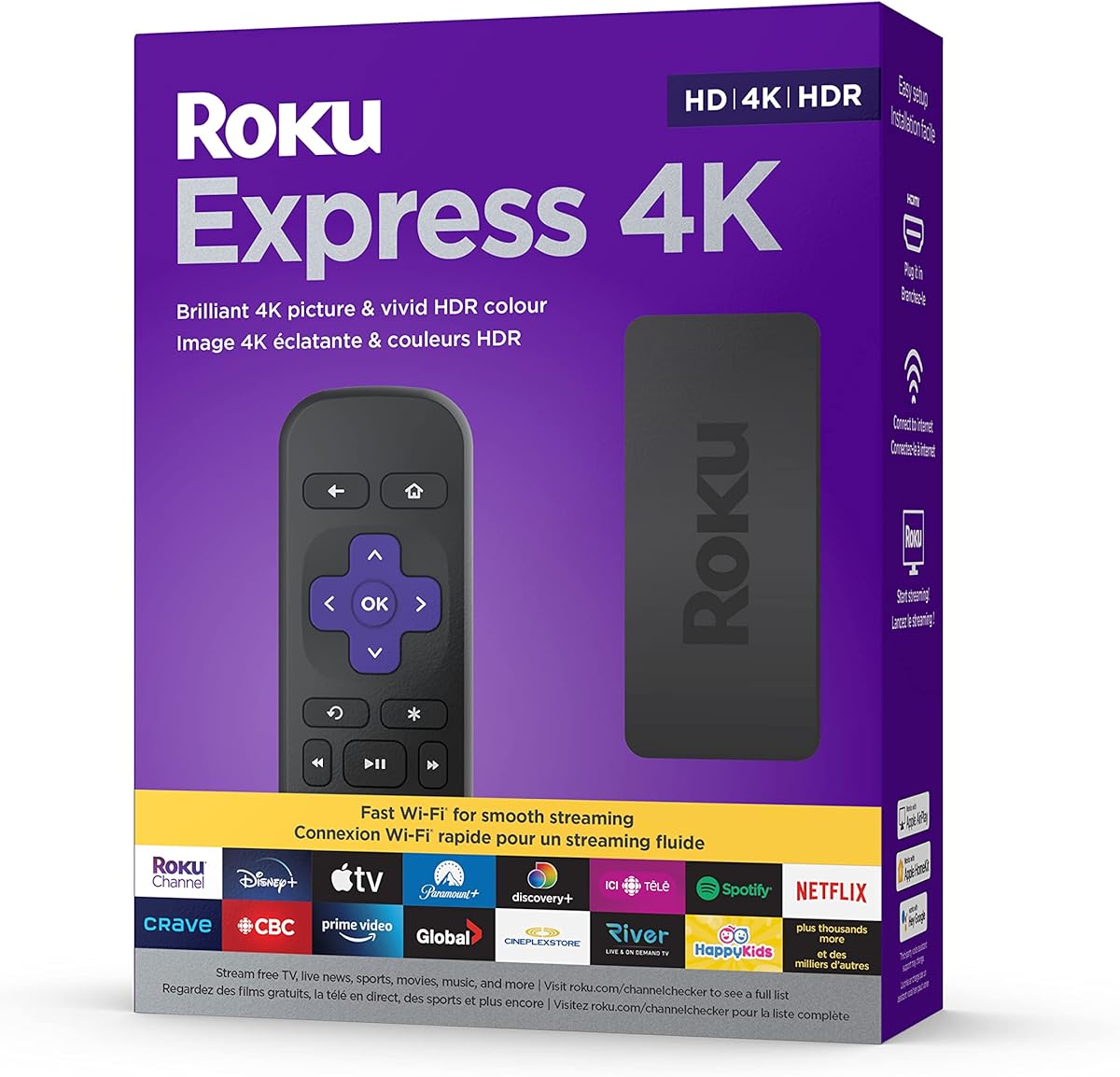 Roku Express 4K 2022 | Streaming Media Player HD/4K/HDR with Smooth Wireless Streaming and Roku Simple Remote with TV Controls, Includes Premium HDMI Cable, Black (Renewed) : Electronics