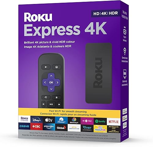 Roku Express 4K 2022  Reproductor multimedia de transmisión HD4KHDR con transmisión inalámbrica suave y control remoto Roku Simple con controles de