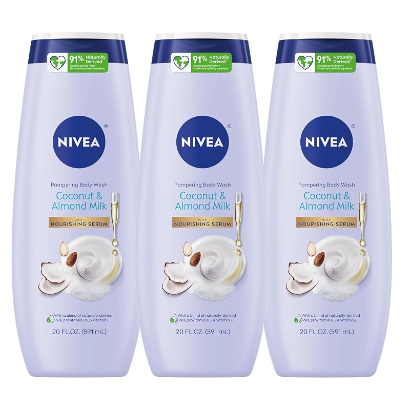 Sabonete líquido corporal NIVEA Coconut and Almond Milk com Nourishing Serum, pacote com 3 de 591 mL