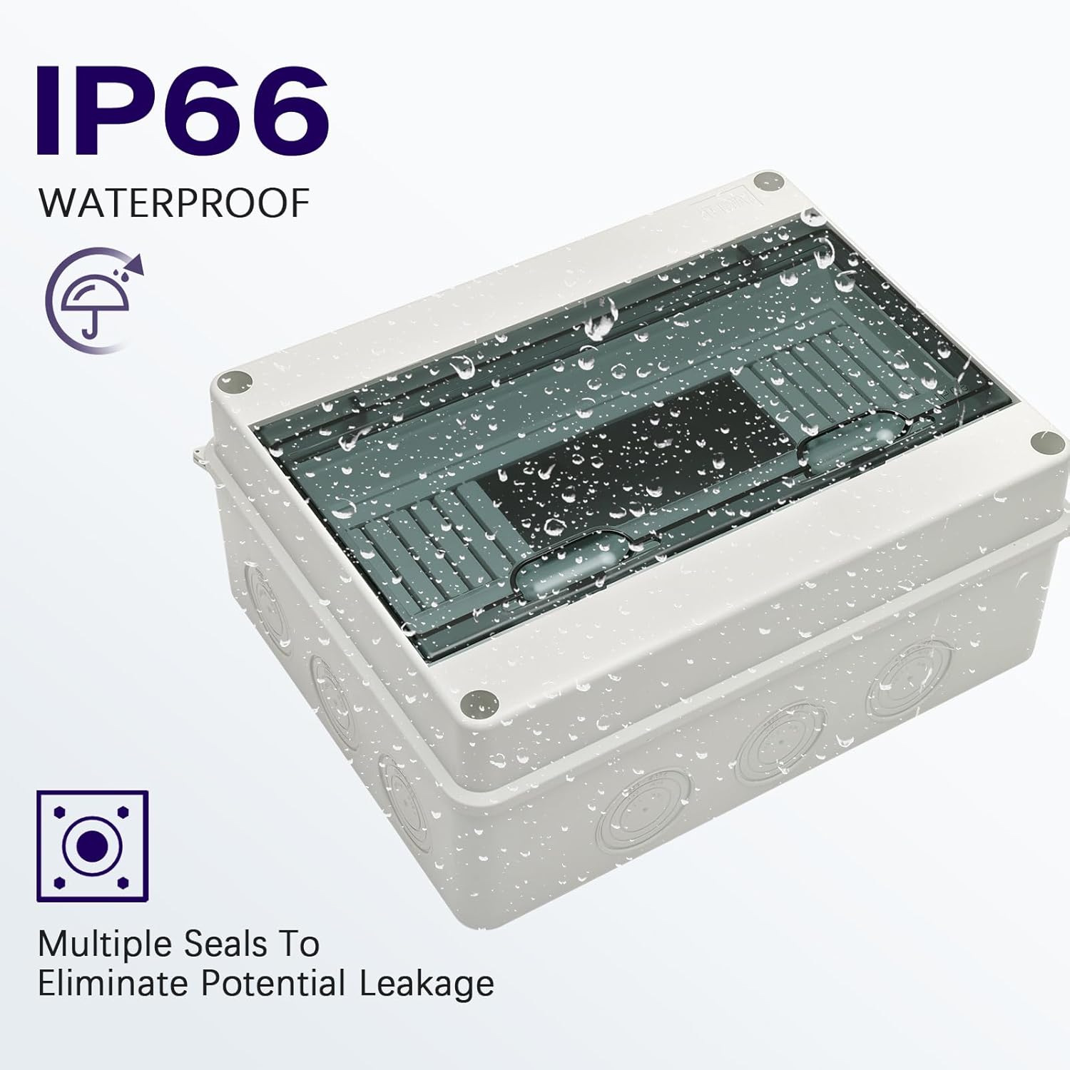 12 Way Distribution Protection Box,ABS/PC Alloy Plastic Transparent Cover Circuit Breaker Box IP66 Waterproof Distribution Box with DIN Rail and Waterproof Connector - Image 3