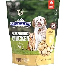 Nutri Bites Freeze Dried Chicken Liver Dog & Cat Treats, Single Ingredient High Protein Pet Treats, 15 oz