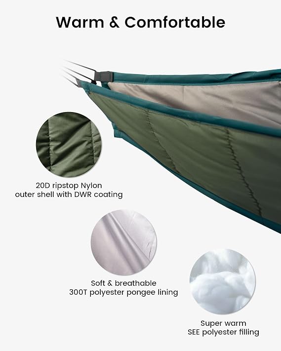 OneTigris Night Protector Ultralight Hammock Underquilt, Full Length Camping Quilt for Hammocks Warm 3-4 Seasons, Weighs only 25oz, Great for Camping Hiking Backpacking Traveling Beach