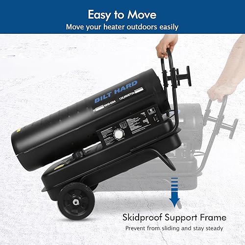 Miniatura 6 de BILT HARD Calentador diésel de queroseno de aire forzado de 135,000 BTU con ruedas, calentador portátil de torpedo con control de termostato para
