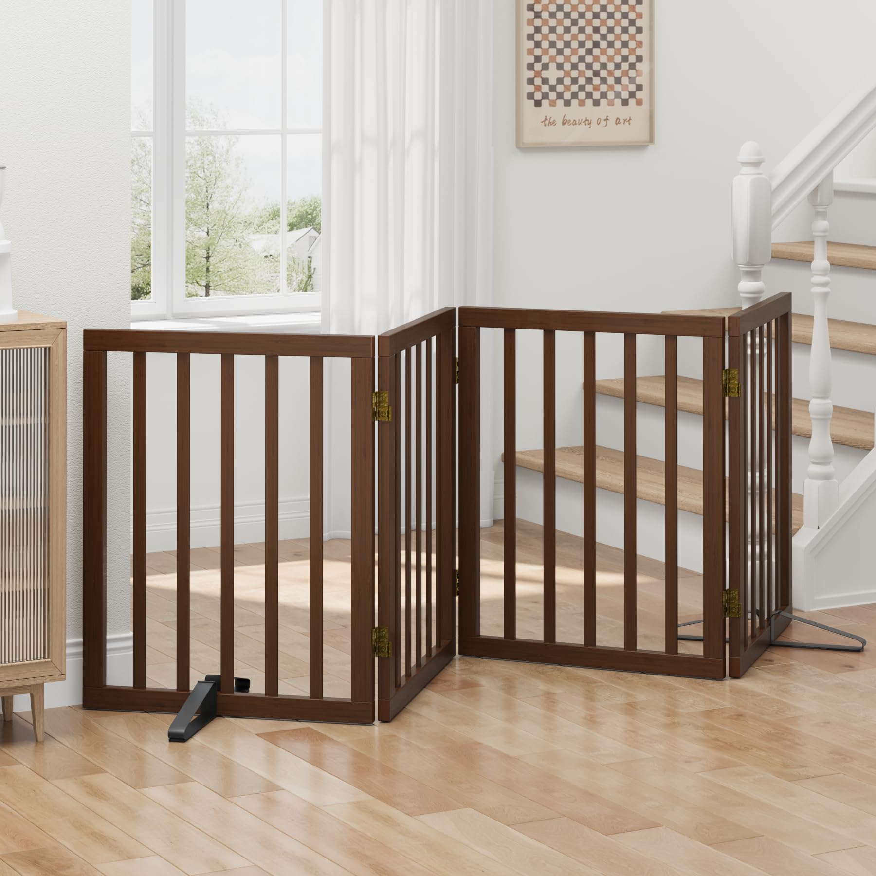 Hundegitter für Türen, Hohes Hundegitter für den Innenbereich, Faltbare Haustiergitter für Türen Schlafzimmer, Freistehendes Welpengitter mit Metallstützen, Raumteiler 3 Paneele (Weiß)