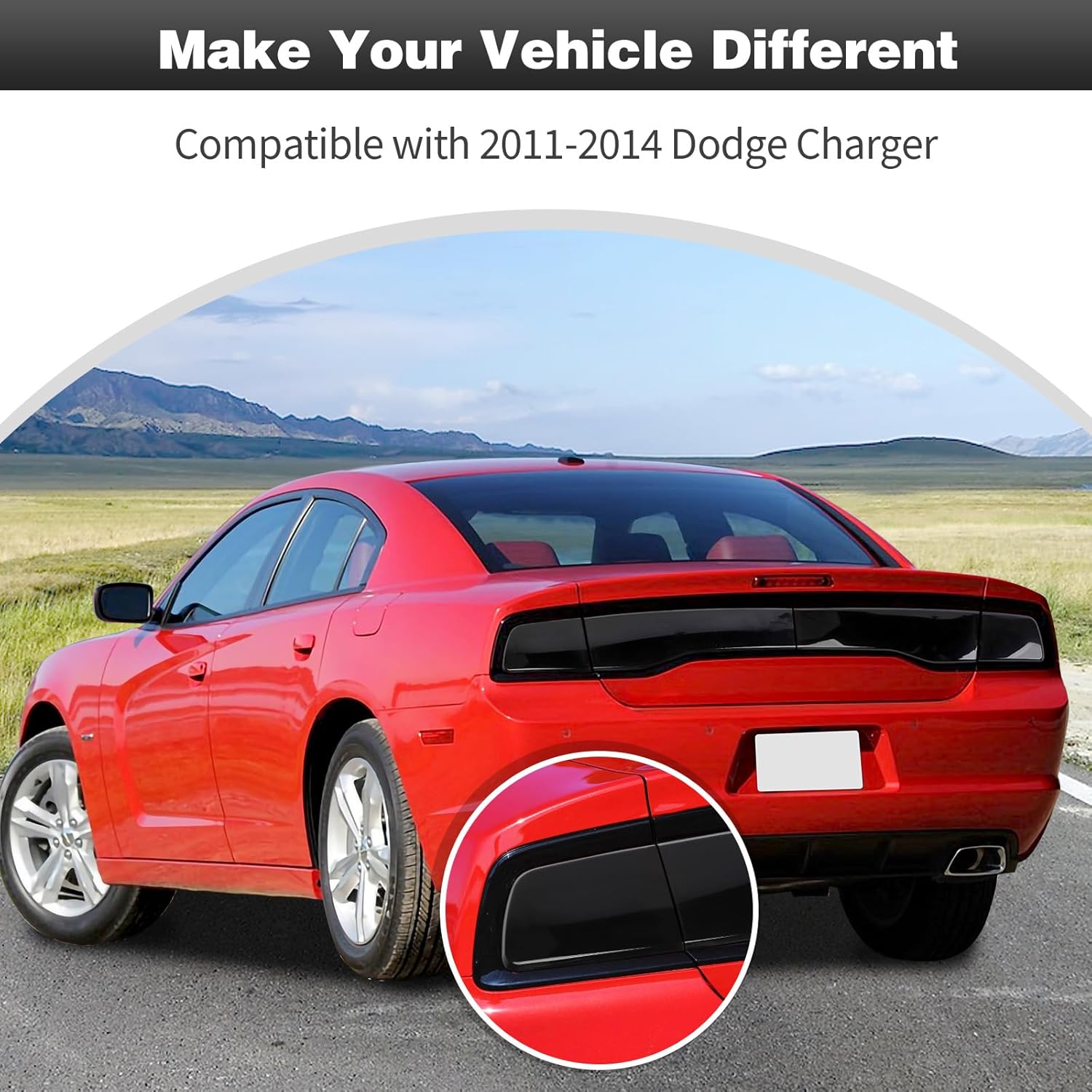 CheroCar Smoked Black Tail Light Lamp Cover Guard Trim for 2011-2014 Dodge Charger Taillight Guard Trim Bezel Exterior Decor Accessories