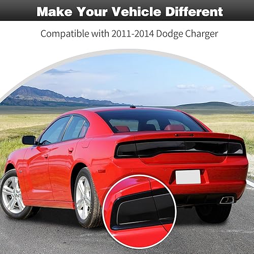 Miniatura 2 de CheroCar Cubierta de la lámpara de la luz trasera, accesorios exteriores para Dodge Charger 2011-2014, negro ahumado..