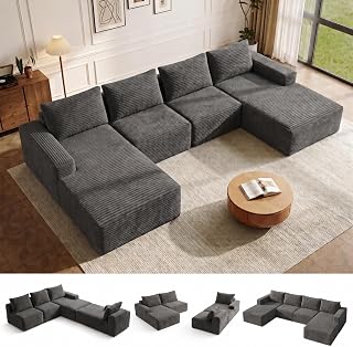 Wumagin Sofa Modular de 4 Plazas 300cm, Sofá Esquinero En U para 4‑6 Personas, Sofa Comprimido al Vacio, Chaise Longue Sof...