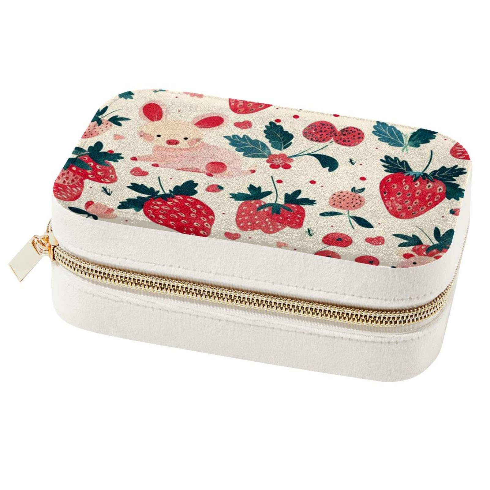 Boîte à bijoux portable lapin fraise filles demoiselles