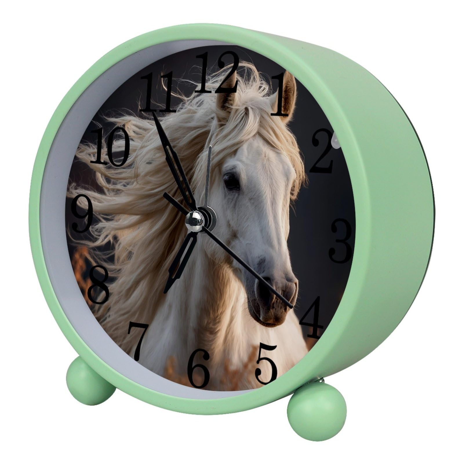 etoenbrc Horse 10.9" Alarm Clock,Small Battery Operated Clock, Slient Plastic Table Clock for Living Room Decor,Bedroom,Office