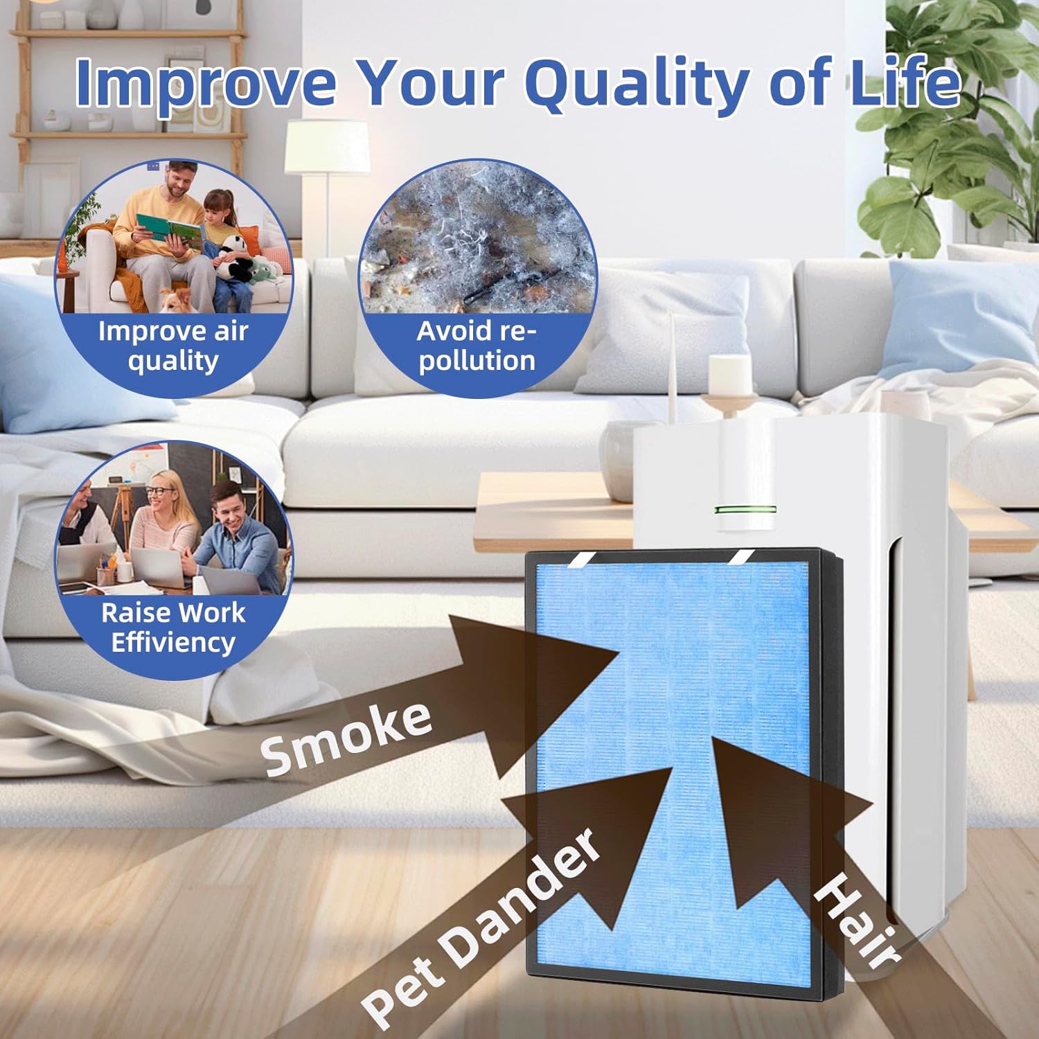 HSP002 True HEPA Filter Replacements for Hathaspace Air Purifier Filters HSP002,3 in 1 H13 True HEPA Filter with Activated Carbon Pre-Filter - Image 7