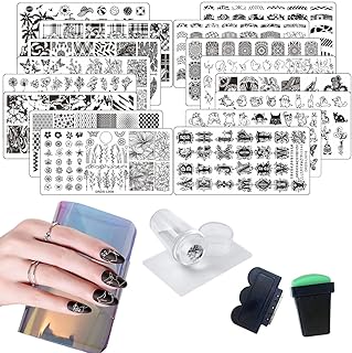 VNC 21 Pcs Nail Stamp Plates Set 16 Plate 2Stamper and 2 Scraper 1storag...