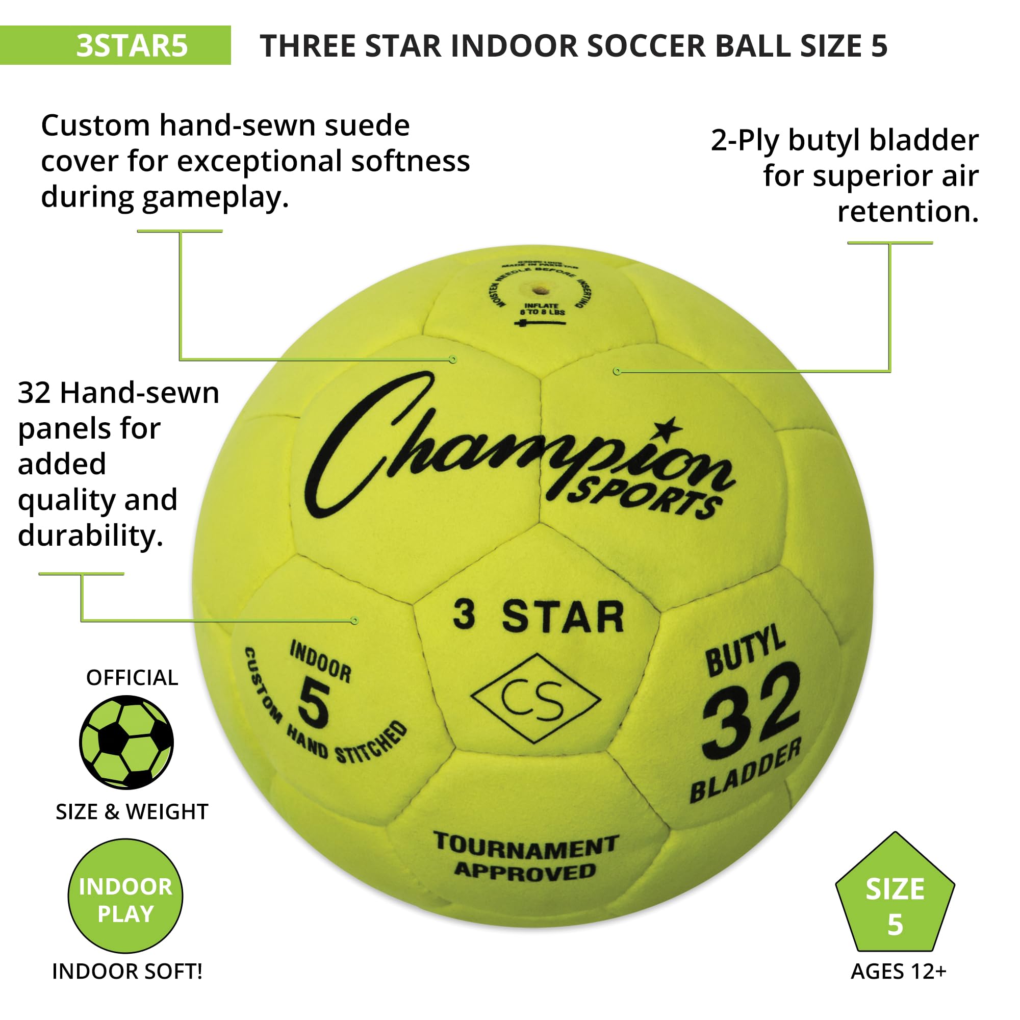 Champion Sports 3-Sterne-Fußball für den Innenbereich.