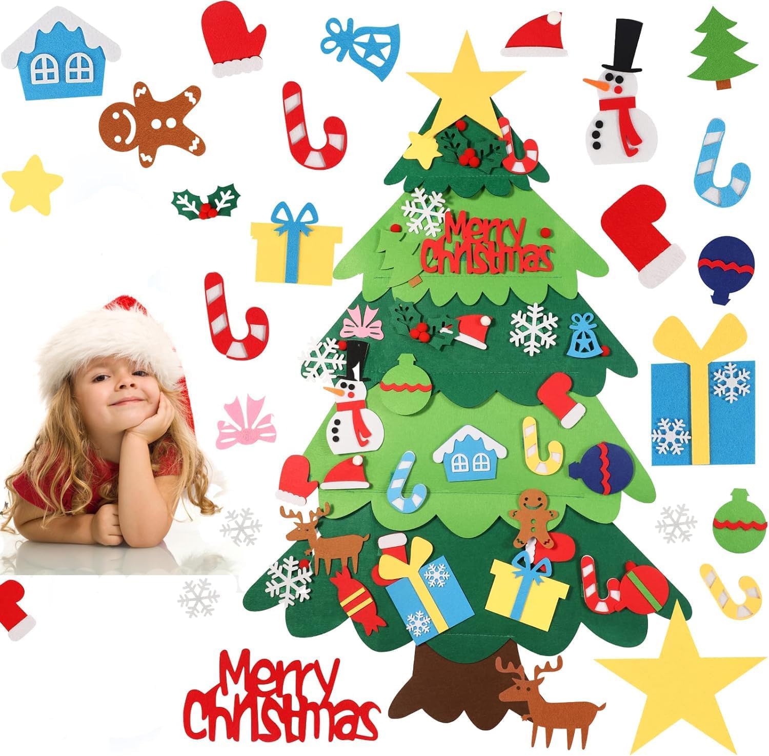 Felt Christmas Tree for Kids Wall, 3.3 FT Felt Christmas Tree for Toddlers + 32 Ornaments, DIY